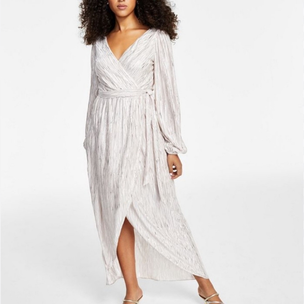 GUESS Women's Silver White Faux-Wrap Dress Size 14 XL Gown NWOT